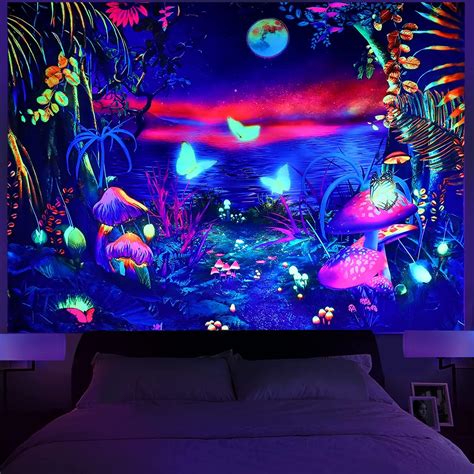 Amazon.com: HoneyDec Blacklight Fantasy Forest Tapestry Boho Aesthetic ...