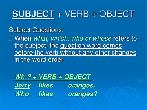 PPT - Subject and Object Questions PowerPoint Presentation, free ...
