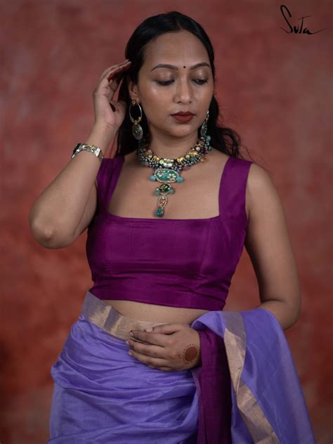 Silk Sleeveless Square Neck Blouse In Purple|Amaaya|Suta