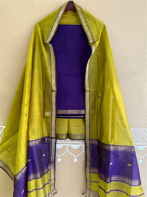 Maheshwari Mehandi Green - Blue Motifs Top Dupatta Sets – Rewa Handloom