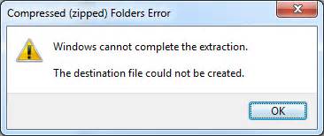 Image result for Compressed Folder Tools Error Message the Destination File Could Not Be Created