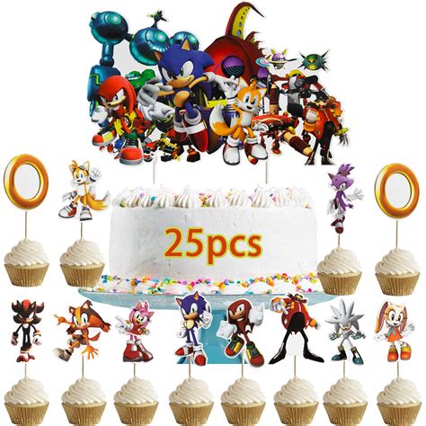 Dawei 25 Pcs Sonic The Hedgehog Cupcake Toppers Sonic Hedgehog ...