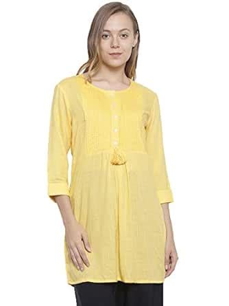 Buy De Moza Women's 3/4Th Sleeve Kurti Solid Rayon Yellow Xl at Amazon.in
