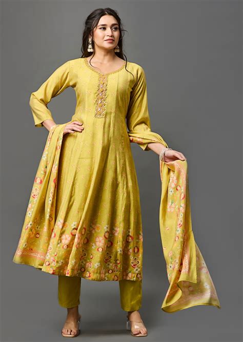 Lime Green Silk Anarkali Suit