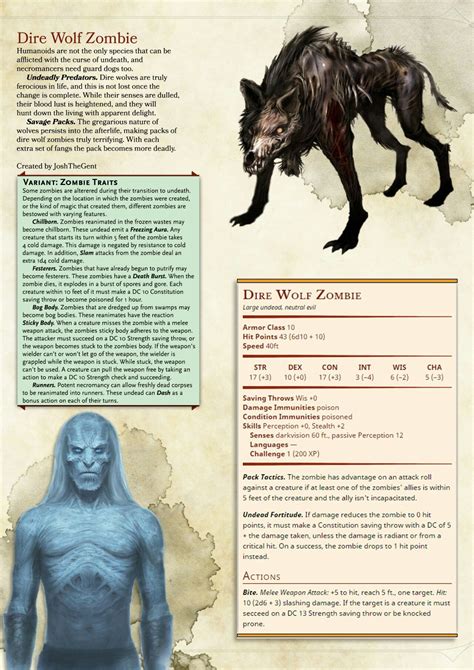 Dire Wolf Zombie (With images) | Dungeons and dragons homebrew ...