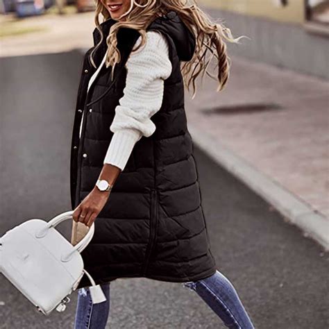 jsaierl Long Puffer Vest Women Plus Size,Women's Winter Hooded Long ...