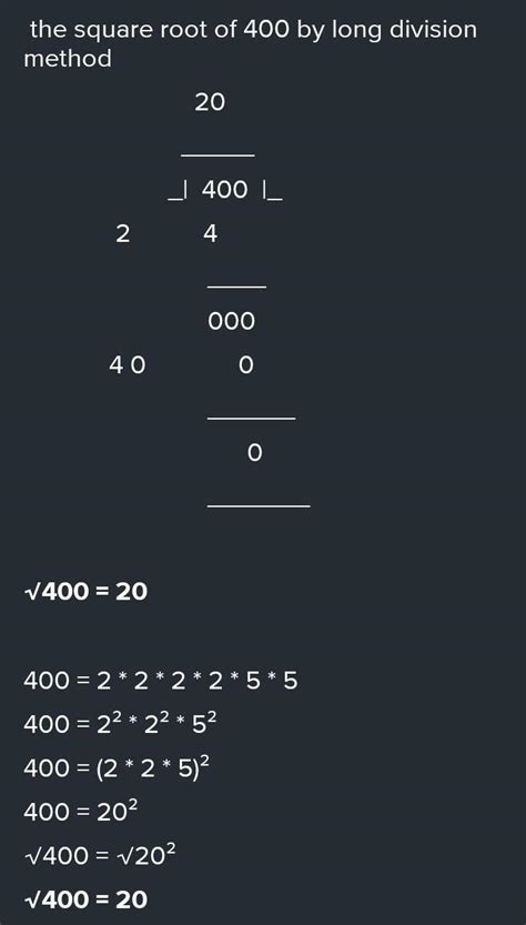 find the square root of 400 and 576 by factors method - Brainly.in