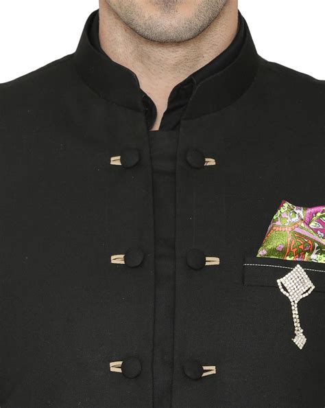 Buy Black WINTAGE Solid Double-Breasted Blazer with Mandarin Collar | AJIO