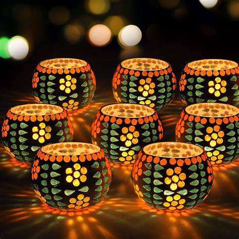 Buy TIED RIBBONS Set of 8 Mosaic Glass Votives Tealight Candle Holders ...