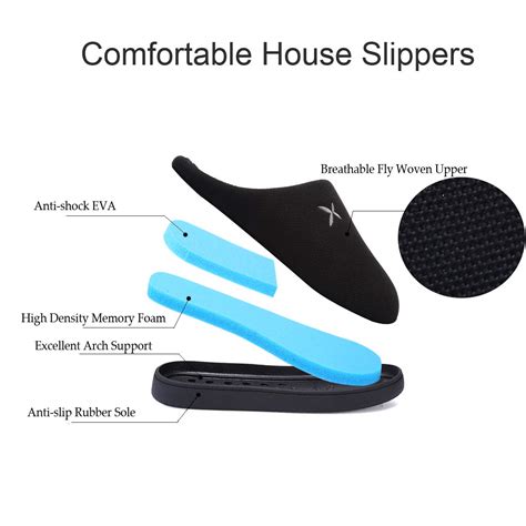 Buy House Slippers for Men Black Memory Foam Shoes Women Indoor Slipper ...