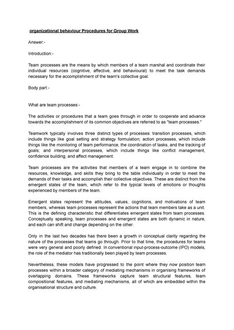 Procedures for Group Work - organizational behaviour Procedures for ...