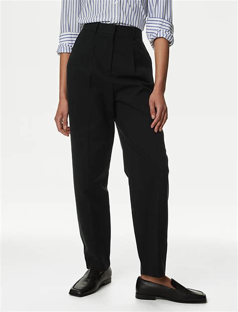 Buy Cotton Blend Pleated Chinos at Marks & Spencer