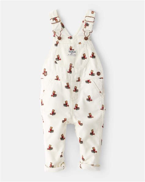Baby Girl Bear Print Corduroy Overalls - White - Carter's: Baby ...