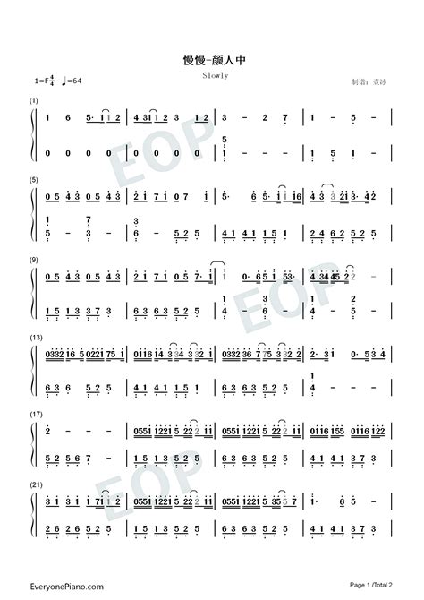 Slowly-Easy Version Numbered Musical Notation Preview