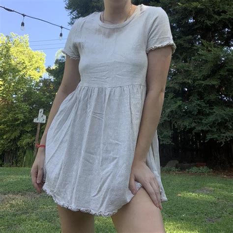 Cute linen t-shirt dress! marked as a large but it... - Depop