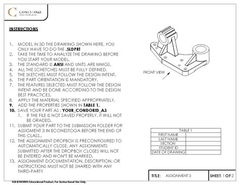Assignment 3 22S - work - FRONT VIEW INSTRUCTIONS 1. MODEL IN 3D THE ...