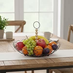 Go Hooked Metal Fruit Basket with Detachable Wooden Bead Handle 27Cm ...