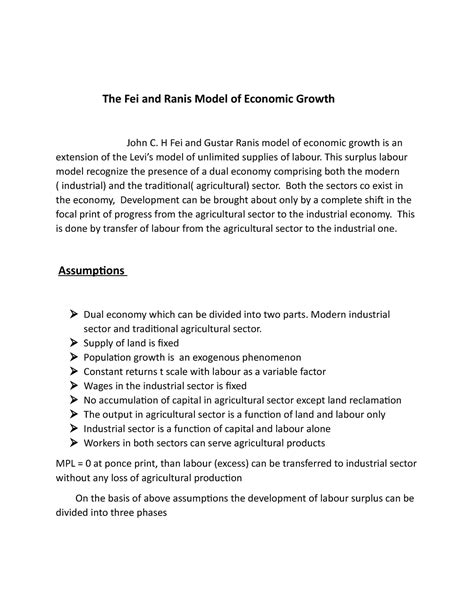 The fei and ranis model - Useful - The Fei and Ranis Model of Economic ...