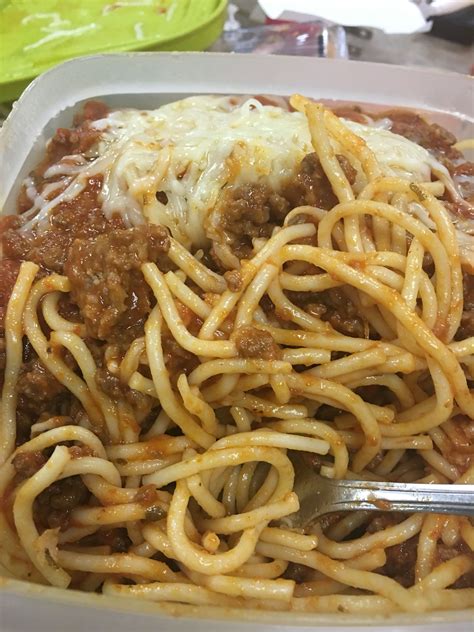 Spaghetti/ ground beef / Parmesan cheese ..yumm . Season your meat very ...