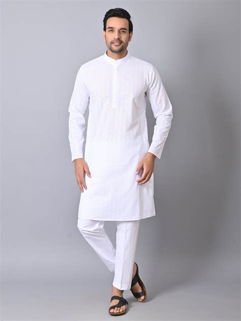 Woven Design White Kurta Set – ETHNIC COTLER