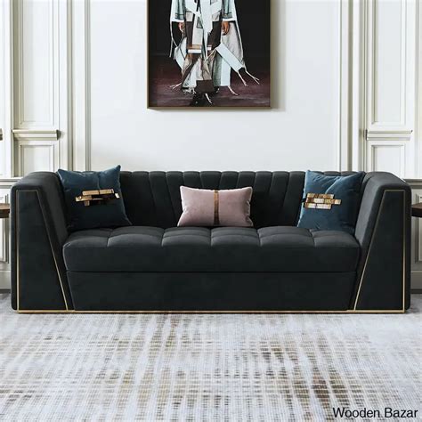 Wooden Bazar Modular Velvet Sofa Deep Gray Tufted Upholstery Modern ...