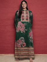 Floral Printed Mandarin Collar Sequinned Silk Kurta