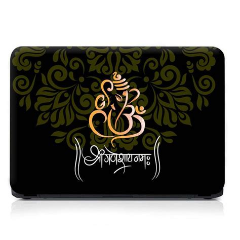 Full Panel Laptop Skin - Shree Ganeshay Namah Green Floral – SkinsLegend