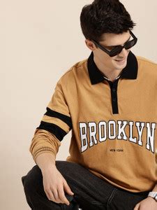 HERE&NOW Self Design Men Polo Neck Brown T-Shirt - Buy HERE&NOW Self ...