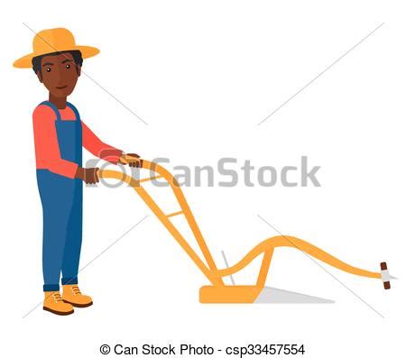 Farmer with plough. An african-american farmer using a plough vector ...