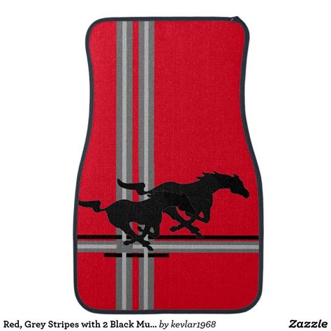 Red, Grey Stripes with 2 Black Mustangs on Car Floor Mat | Car floor ...