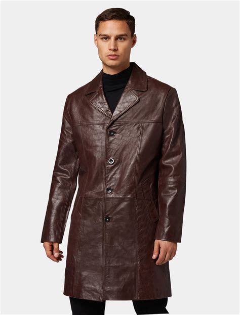 Men's John Brown Leather Trench Coat - Mens Leather Wear
