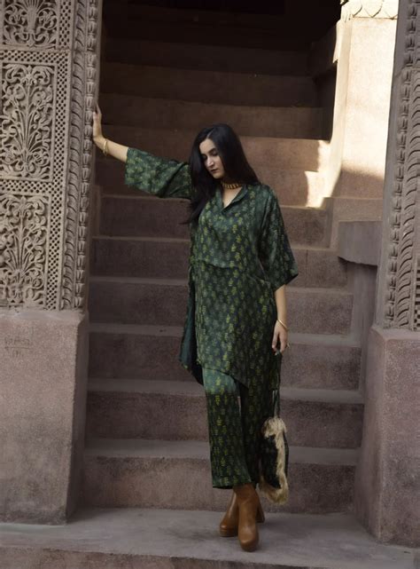 Green Hand Block Printed Co-ord Set – VAAGO INDIA