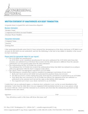 Fillable Online WRITTEN STATEMENT OF UNAUTHORIZED ACH DEBIT ... Fax ...