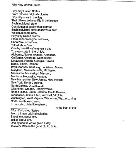 Lyrics to Fifty Nifty United States - Digital Download of the United ...