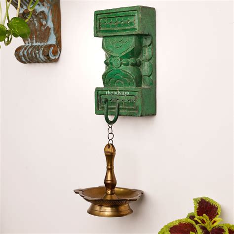 The Advitya | Hand Carved Wooden Green Hook Wall Decor
