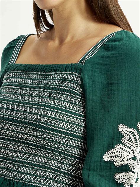 Women's Embroidered Green Square Neck Top – Levis India Store