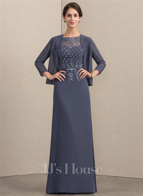 A-Line Scoop Neck Floor-Length Chiffon Mother of the Bride Dress With ...