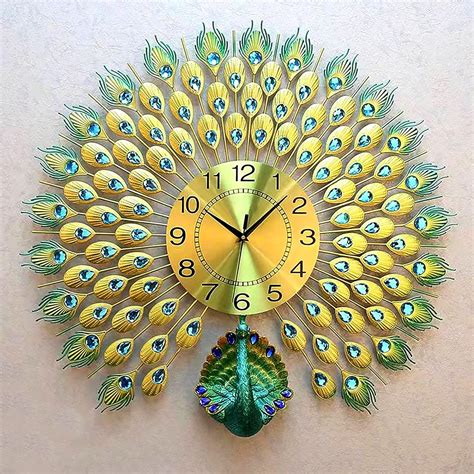 Buy NSXEEN Luxury Peacock Wall Clock Large 70X65 Cm Fancy Modern Art ...