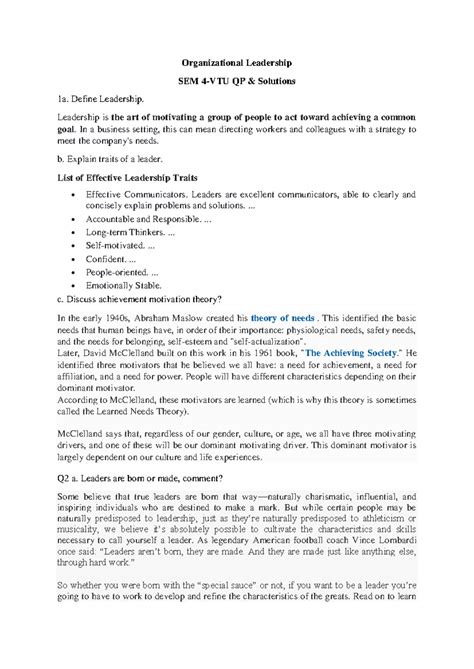 VTU exam Question Paper with Solution of 18 Mbahr 402 Organizational ...