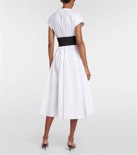 Belted cotton poplin midi dress in white - Alaia | Mytheresa