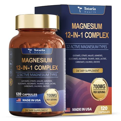 Totaria Magnesium Complex 700mg Magnesium Glycinate Supplement With 12 Active Magnesium For ...