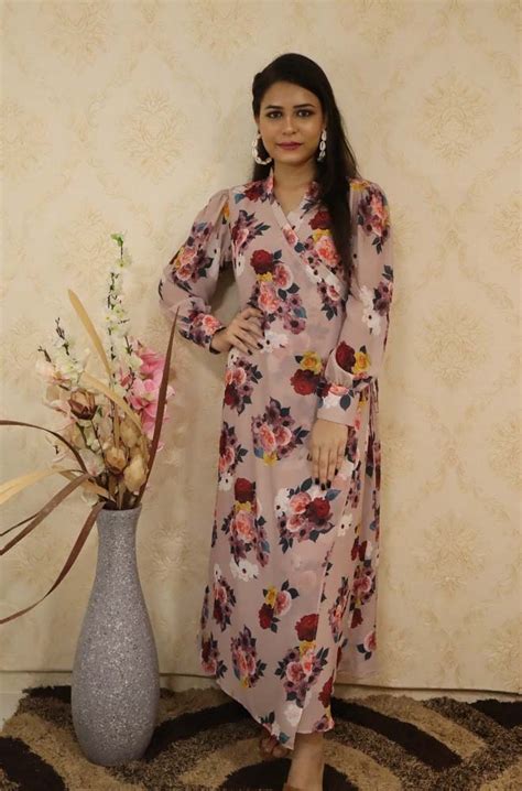 Stunning Multicolor Floral Angrakha Pattern Georgette Dress