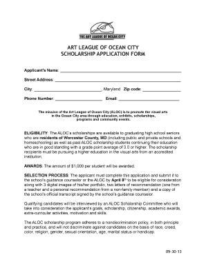 Fillable Online artleagueofoceancity ALOC Scholarship Application 09-13 ...