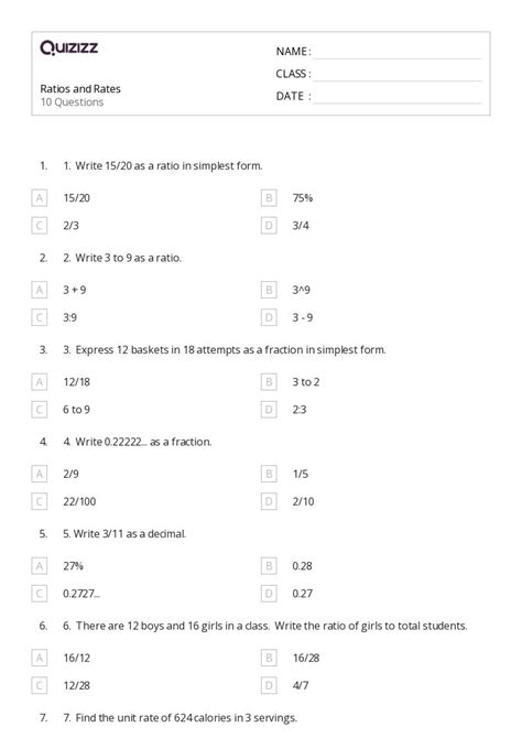 50+ Ratios and Rates worksheets for Kindergarten on Quizizz | Free ...