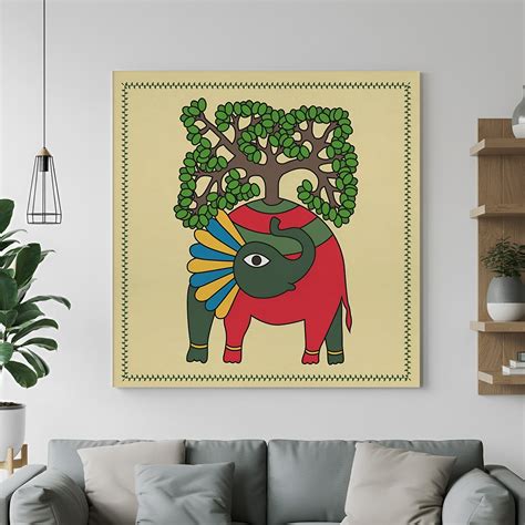 Madhubani Elephant Canvas – Traditional Indian Wall Art for Decor ...