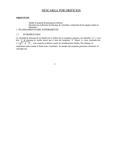 Descarga POR Orificios - DESCARGA POR ORIFICIOS OBJETIVOS - Validar la ...
