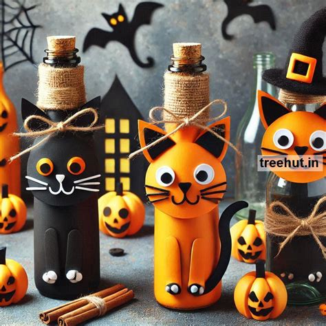 Halloween Cat Bottle Decoration Ideas, Bottle Craft Ideas