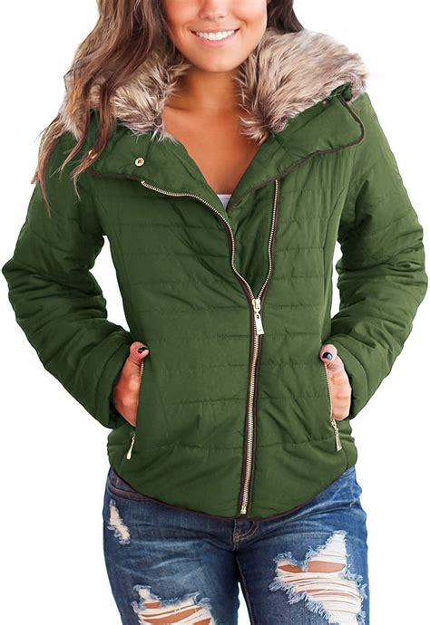 AEMILEN Women's Winter Jacket Casual Faux Fur Quilted Short Parka ...