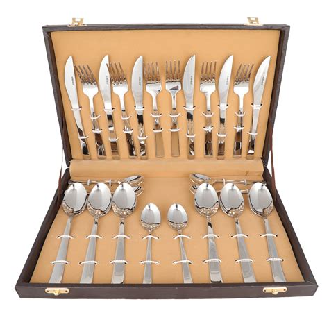 Kishco Nova Stainless Steel Cutlery Set in Leather Box - Pack of 24 ...