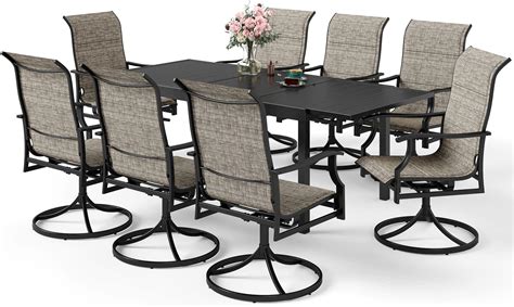 Amazon.com: PHI VILLA 9 Pcs Outdoor Patio Dining Set, 8 Outdoor Padded ...